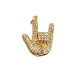 24K Gold Filled Rock n Roll Hand Charm, CZ Micro Pave Hand Pendant, Hand Charm, Hand Sign Pendant, Cubic Zirconia, 17mm, CP1173