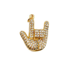24K Gold Filled Rock n Roll Hand Charm, CZ Micro Pave Hand Pendant, Hand Charm, Hand Sign Pendant, Cubic Zirconia, 17mm, CP1173