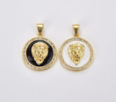 24K Gold Filled 3D Micro Pave Charm Medallion, Lion Medallion, Lion Pendant, Lion Jewelry, Lion Necklace Charm Cubic Zirconia, 26x19mm, CP1174