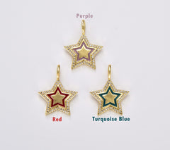 24K Gold Filled Dainty Micro Pave Star Charm Gold Filled Star Pendant Enamel Star Charm for Bracelet, Necklace, Earring Component, 19mm, CP1175
