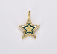 24K Gold Filled Dainty Micro Pave Star Charm Gold Filled Star Pendant Enamel Star Charm for Bracelet, Necklace, Earring Component, 19mm, CP1175