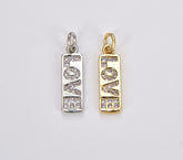 24K Gold Filled Love Charm, Cubic Zirconia Micro Pave Love Pendant, Couples Charm, Love Pendant, Wording Charm, Cubic Zirconia, 18x6mm, CP1178