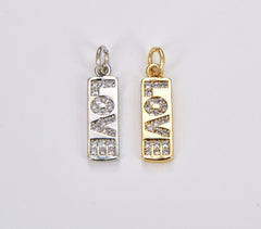 24K Gold Filled Love Charm, Cubic Zirconia Micro Pave Love Pendant, Couples Charm, Love Pendant, Wording Charm, Cubic Zirconia, 18x6mm, CP1178