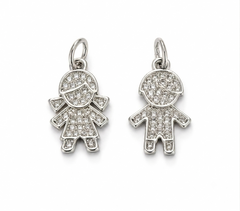 Gold Filled Boy and Girl Couple Charm Pendant, CZ Pave Kids Charm for Necklace Bracelet DIY Jewelry Making Supplies Cute Family Gift, CP1181