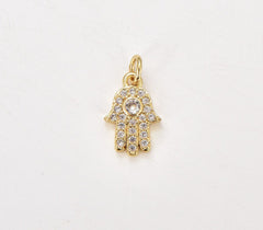 14K Gold Filled Sparkling Hamsa Hand Cubic Zirconia Charm for Bracelet Necklace Pendant Earring Findings for Jewelry Making, 9mm, CP1186