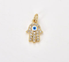 14K Gold Filled Sparkling Hamsa Hand Cubic Zirconia Charm for Bracelet Necklace Pendant Earring Findings for Jewelry Making, 9mm, CP1186