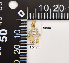 14K Gold Filled Sparkling Hamsa Hand Cubic Zirconia Charm for Bracelet Necklace Pendant Earring Findings for Jewelry Making, 9mm, CP1186