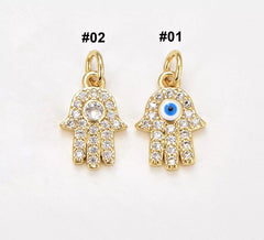 14K Gold Filled Sparkling Hamsa Hand Cubic Zirconia Charm for Bracelet Necklace Pendant Earring Findings for Jewelry Making, 9mm, CP1186