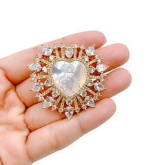 24K Gold Filled Virgin Mary Charm, Holy Mother Micro Pave Cubic Zirconia Bracelet Necklace Pendant Supply for Jewelry Making, 46x44mm, CP1192