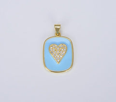 24K Gold Filled Enamel Star Moon Heart Charm Military Tag Pendant, Light Blue Color Celestial Charm, Enamel Jewelry, 27x17mm, CP1195