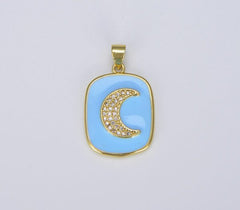24K Gold Filled Enamel Star Moon Heart Charm Military Tag Pendant, Light Blue Color Celestial Charm, Enamel Jewelry, 27x17mm, CP1195
