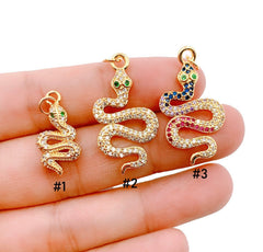 18K Gold Filled Cubic Zirconia Micro Pave Diamond Snake Pendant serpent Charm Layer Necklace for Jewelry Making Supplies, Cubic Zirconia, CP1206B