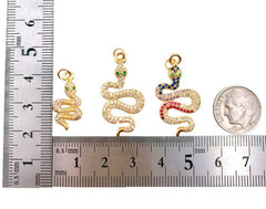 18K Gold Filled Cubic Zirconia Micro Pave Diamond Snake Pendant serpent Charm Layer Necklace for Jewelry Making Supplies, Cubic Zirconia, CP1206B
