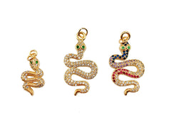 18K Gold Filled Cubic Zirconia Micro Pave Diamond Snake Pendant serpent Charm Layer Necklace for Jewelry Making Supplies, Cubic Zirconia, CP1206B