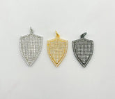 24K Gold Filled Cubic Zirconia Micro Pave Shield Pendant with Jump Ring Micro Pave Shield Charm Shield Pendant Charm 29x18mm CP121