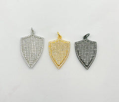 24K Gold Filled Cubic Zirconia Micro Pave Shield Pendant with Jump Ring Micro Pave Shield Charm Shield Pendant Charm 29x18mm CP121