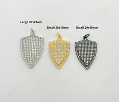 24K Gold Filled Cubic Zirconia Micro Pave Shield Pendant with Jump Ring Micro Pave Shield Charm Shield Pendant Charm 29x18mm CP121
