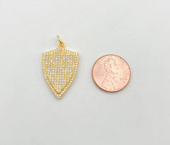 24K Gold Filled Cubic Zirconia Micro Pave Shield Pendant with Jump Ring Micro Pave Shield Charm Shield Pendant Charm 29x18mm CP121