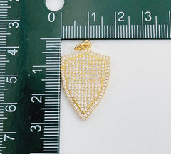 24K Gold Filled Cubic Zirconia Micro Pave Shield Pendant with Jump Ring Micro Pave Shield Charm Shield Pendant Charm 29x18mm CP121