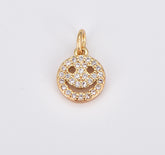 Smiley Face Emoji Charm Bracelet Earring Necklace 18K Gold Micro Pave Charm Dainty Smile Coin Happy Smile Pendant Gold, 10x9mm CP1210