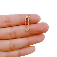 18K Gold Filled Safety Pin Gold Plated Micro Pave Cubic Zirconia Charm Pendant Beads CZ Pave Jewelry Findings 21x7mm CP1215