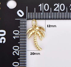 18K Gold Filled Vermail Tropical Palm Tree Charm Pendant, Island Vacation Coconut Tree, 17x12mm, CP1216