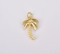 18K Gold Filled Vermail Tropical Palm Tree Charm Pendant, Island Vacation Coconut Tree, 17x12mm, CP1216