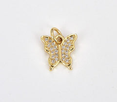 18K Gold Filled Butterfly Charm Monarch Butterfly Pendant DIY Cubic Zirconia Necklace Pendant Charm Micro Pave Charm for Jewelry Making 10x10mm CP1222