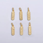 18K Gold Filled Dainty Mom Love Happy Fuck Words Pill Bar Charm Pendant, CP1224