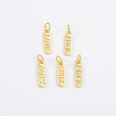 18K Gold Filled Dainty Mom Love Happy Fuck Words Pill Bar Charm Pendant, CP1224