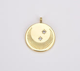 18K Gold Filled Dainty Moon and Star Medallion Pendant, Crescent Moon Round Disc Charm Necklace Pendant, 25x20mm, CP1229