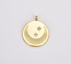 18K Gold Filled Dainty Moon and Star Medallion Pendant, Crescent Moon Round Disc Charm Necklace Pendant, 25x20mm, CP1229