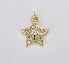 18K Gold Filled Micro Pave Star Charms, Gold Star Pave Star Pendant, Cubic Zirconia Charms, CZ Pave Star, Gold Star Earring Bracelet Necklace Charm, CP1241