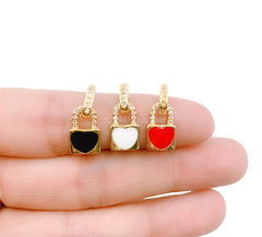 14K Gold Filled Micro Pave Heart lock Enamel Pendant, Cubic PadLock Charms Lock Bracelet Necklace Earring Charms Component, 10x5mm, CP1245
