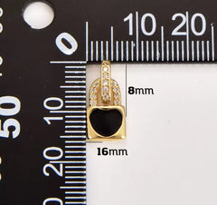 14K Gold Filled Micro Pave Heart lock Enamel Pendant, Cubic PadLock Charms Lock Bracelet Necklace Earring Charms Component, 10x5mm, CP1245
