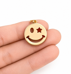 Gold Filled Smiley Face Charm Pendant, Emoji Round Cutout Face Pendant, Minimalist Lucky Charm Necklace Bracelet Jewelry DIY, CP1248