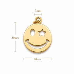 Gold Filled Smiley Face Charm Pendant, Emoji Round Cutout Face Pendant, Minimalist Lucky Charm Necklace Bracelet Jewelry DIY, CP1248