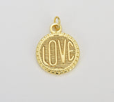 18K Gold Filled Dainty Love Charms Word Disc Charm for necklace bracelet earring Jewelry Making Supply, 15mm, CP1250