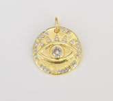 14K Gold Filled Disc Evil Eye Charm Pendant, CP1252