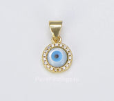 14K Gold Filled Enamel Gold Evil Eye Charm, Evil Eye Cubic Zirconia Pendant, Amulet Jewelry, Good Luck Eye Charm, Blue Evil Eye Charm, 9mm CP1259