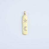 14K Gold Filled Micro Pave Star Moon Rectangle Tag, Drop Pendant Long Celestial Charm for Necklace Component, CP1270A