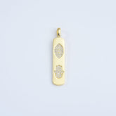 14K Gold Filled Micro Pave Evil Eye, Hamsa Rectangle Tag, Drop Pendant Long Charm for Necklace Component, CP1270B