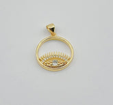14K Gold Filled Evil Eye Charm, CZ Micro Pave Eye Charm, Cubic Zirconia Eyelashes Charm Pendant, 18mm, CP1273