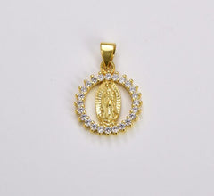 18K Gold Filled Virgin Mary Pendant Necklace, Micro Pave Virgen de Guadalupe Medallion Pendant for Necklace Religious Jewelry Supply, CP1278