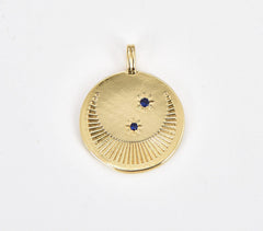 14K Gold Filled Dainty Moon and Star Medallion Pendant, Crescent Moon Round Disc Charm Necklace, 23x18mm, CP1280
