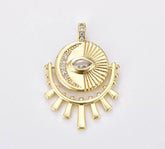 18K Gold Filled Moon Charm, Celestial Pendant Necklace, Crescent Moon Evil Eye Layering Necklace, Lunar Jewelry Gold medallion Charm, CP1283
