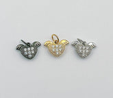 18K Gold Filled Tiny Love Heart Angel Wings Cubic Zirconia Charm Necklace Pendant Findings for Jewelry Making, 10x7mm, CP1316