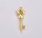 18K Gold Filled Mouse Head Key Charm, CZ Micro Pave Charm, Key Pendant for Necklace Bracelet Charm Component Supply, 24x9mm, CP1319