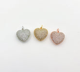 18K Gold Filled Dainty Heart Charm Dangling Pendant w/ Cubic Zircon for Layer Necklace Valentine Gift for Jewelry Making, 15mm, CP1321