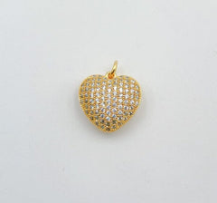 18K Gold Filled Dainty Heart Charm Dangling Pendant w/ Cubic Zircon for Layer Necklace Valentine Gift for Jewelry Making, 15mm, CP1321